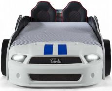 Дитяче ліжко машина Mustang Full Extra White 190х90 см з підсвічуванням, музикою, шкіряний салон, пультом